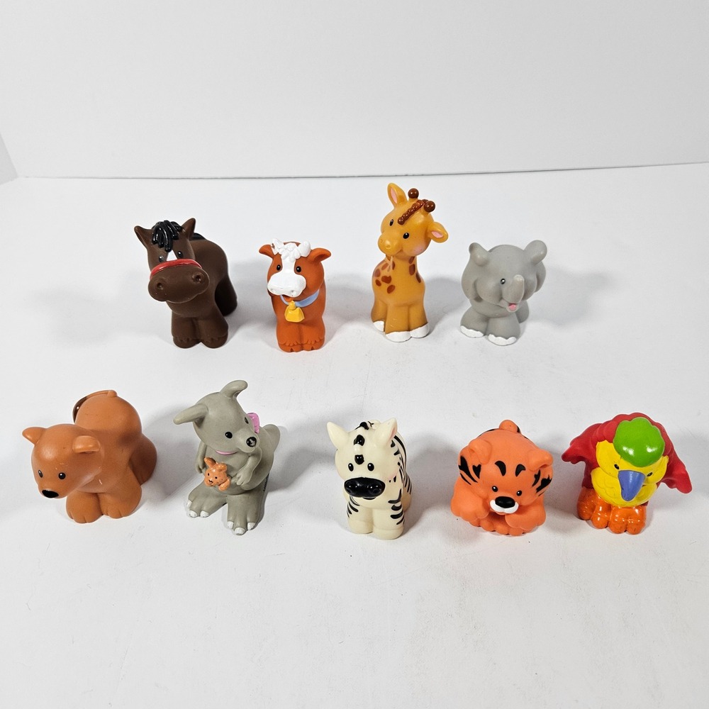Fisher Price Little People Animal Figure Lot of 9 Zoo Farm 2001 Bear Cow Zebra